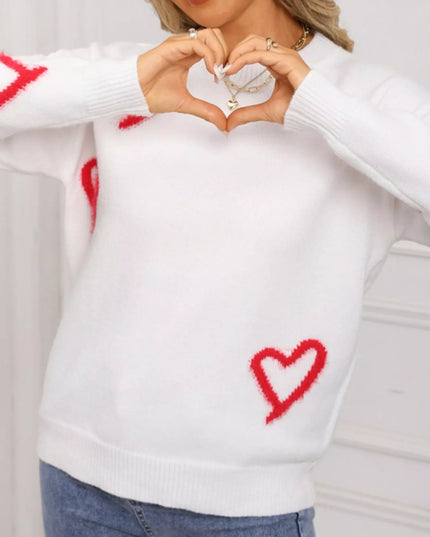 Valentine's Day Heart Print Crew Neck Sweater - Sleekdenim.com