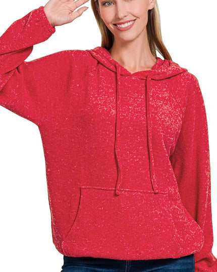 Zenana Brushed Hacci Melange Hooded Sweater - Sleekdenim.com