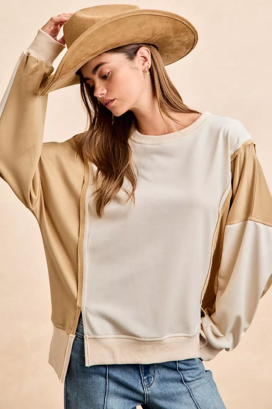 BiBi French Terry Color Block Top With Open Seam Detail - Image 2
