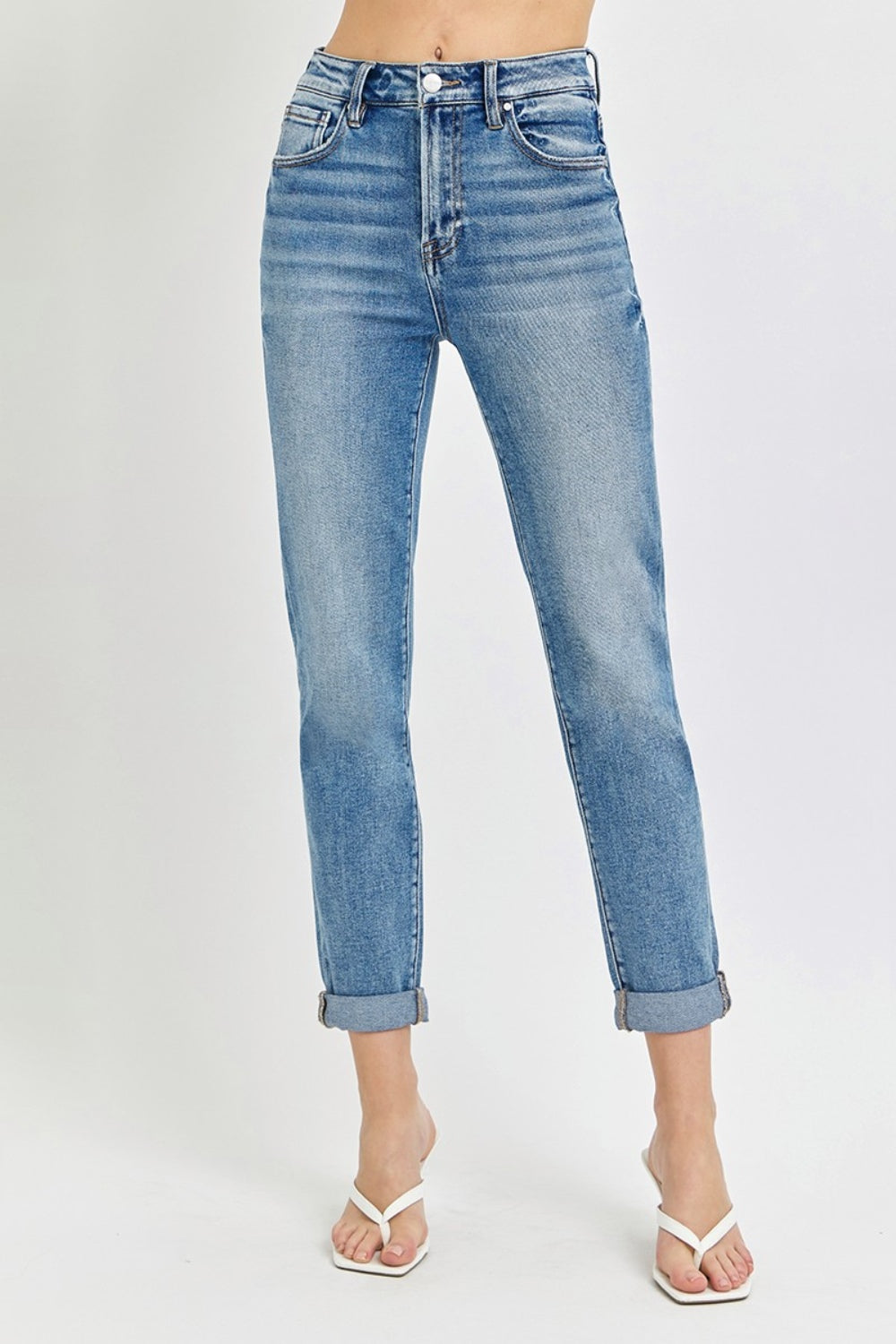 Risen Full Size High Rise Cropped Roll Up Jeans | Sleekdenim.com