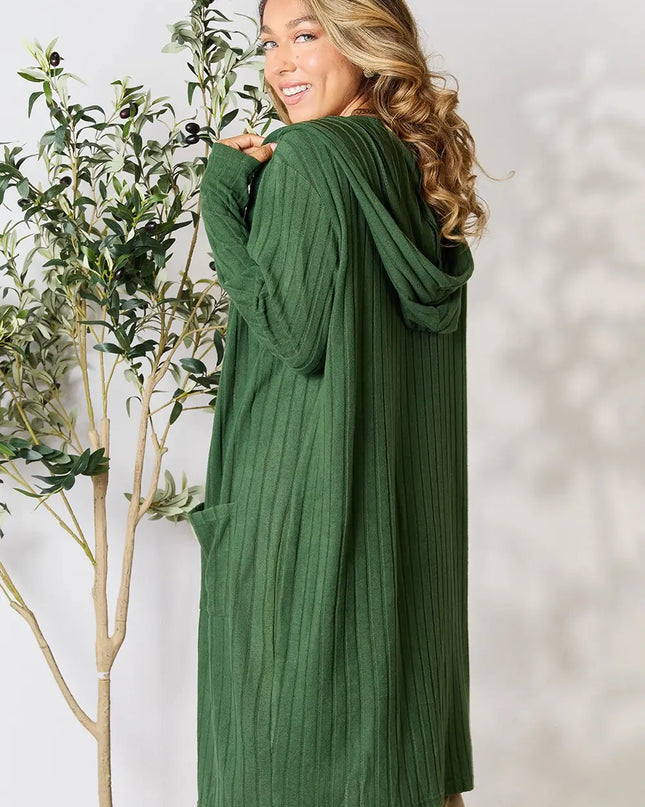 Basic Bae Full Size Hooded Sweater Cardigan - Sleekdenim.com