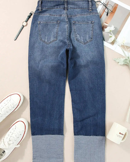 High Waist Distressed Straight Leg Jeans - Sleekdenim.com