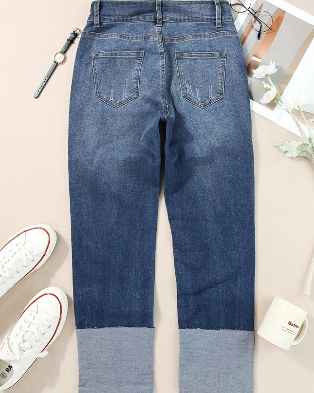 High Waist Distressed Straight Leg Jeans - Sleekdenim.com