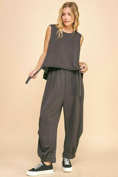 Davi & Dani Drawstring Hem Round Neck Tank and Pants Set | Sleekdenim.com