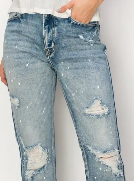 Artemis Vintage AT1050STM High Rise Distressed Straight Jeans - Sleekdenim.com