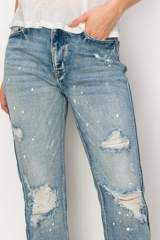 AT1050STM High Rise Distressed Straight Jeans - Sleekdenim.com