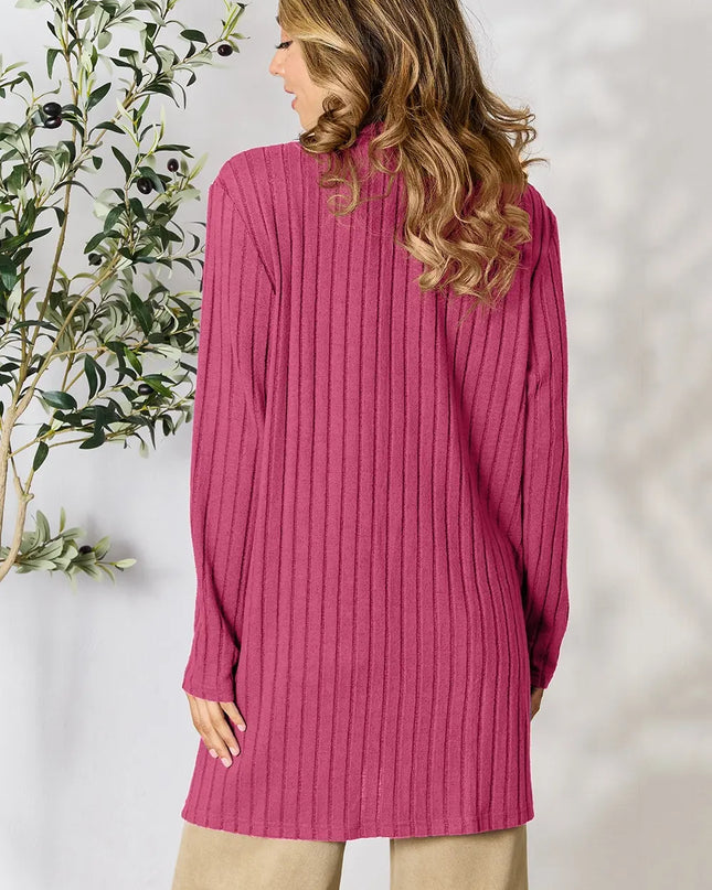 Basic Bae Full Size Ribbed Open Front Cardigan with Pockets - Sleekdenim.com