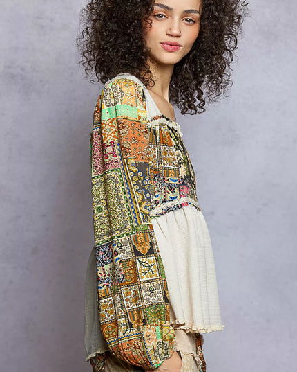 POL Balloon Sleeve Peplum Blouse with Trim Detail - Sleekdenim.com