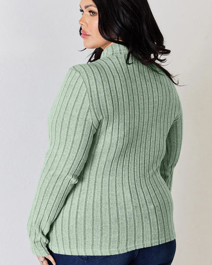 Basic Bae Full Size Ribbed Mock Neck Long Sleeve T-Shirt - Trendsi