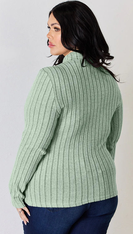 Basic Bae Full Size Ribbed Mock Neck Long Sleeve T-Shirt - Trendsi