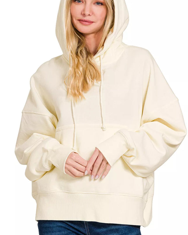 Zenana Oversized Fleece Kangaroo Pocket Hoodie - Sleekdenim.com