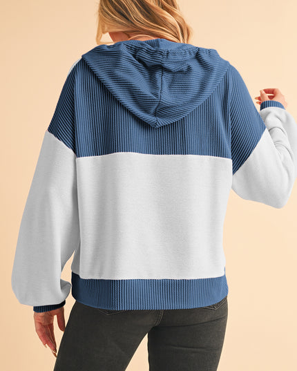 White Corded Patch Pocket Drawstring Henley Long Sleeve Top - Sleekdenim.com