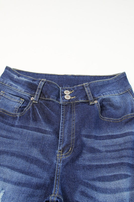 Denim High Waist Distressed Straight Leg Jeans - Sleekdenim.com