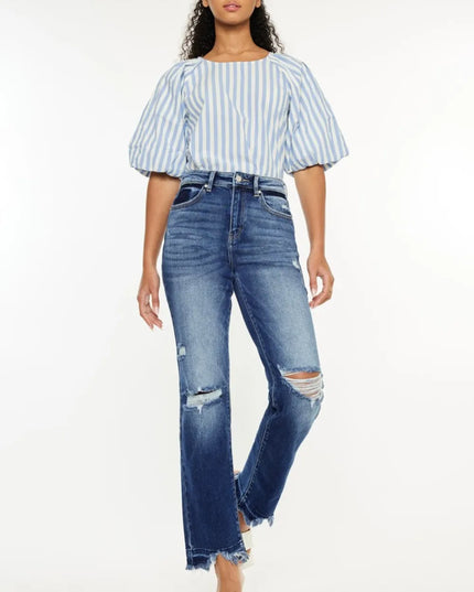 Kancan High Rise Distressed Slim Straight Jeans - Sleekdenim.com