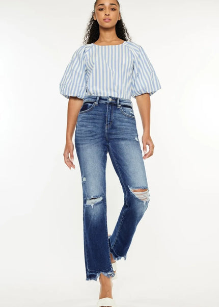 Kancan High Rise Distressed Slim Straight Jeans - Sleekdenim.com