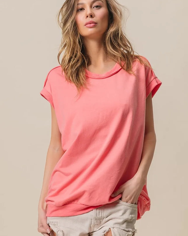 BiBi French Terry Drop Shoulder Basic Top - Sleekdenim.com