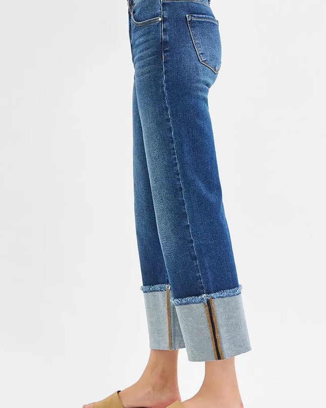 RISEN Full Size Mid Rise Crop Wide Wide Cuffed Jeans Plus Size - Sleekdenim.com
