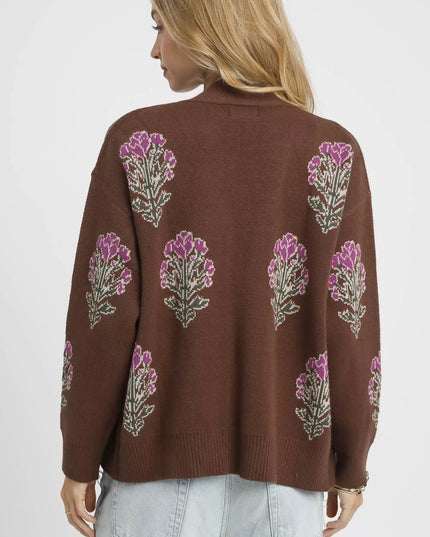 Umgee Single Flower Stem Jacquard Cardigan Sweater - Sleekdenim.com