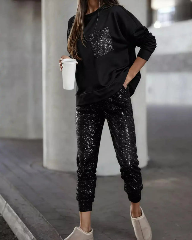 Printed Round Neck Top and Pants Set - Sleekdenim.com