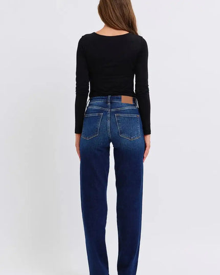 Judy Blue Full Size Raw Hem Straight Leg Jeans - Sleekdenim.com
