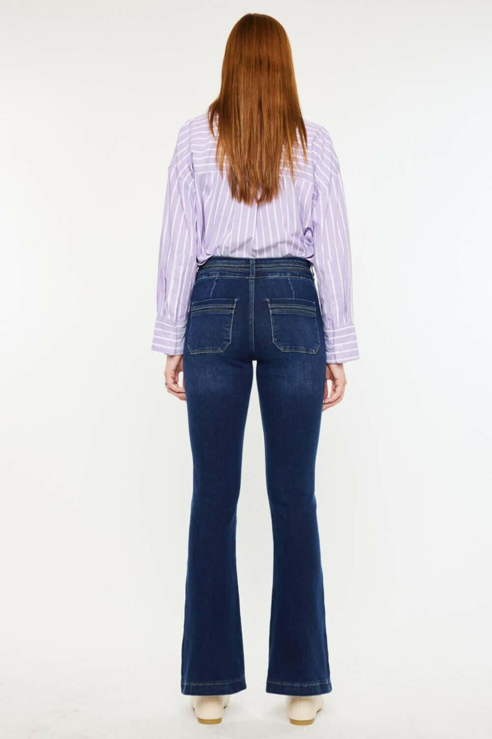 Kancan High Rise Double Waistband Flare Jeans | Sleekdenim.com