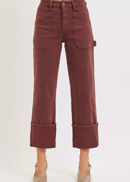 RISEN Full Size High Rise Wide Straight Cuffed Patch Jeans Plus Size - Sleekdenim.com