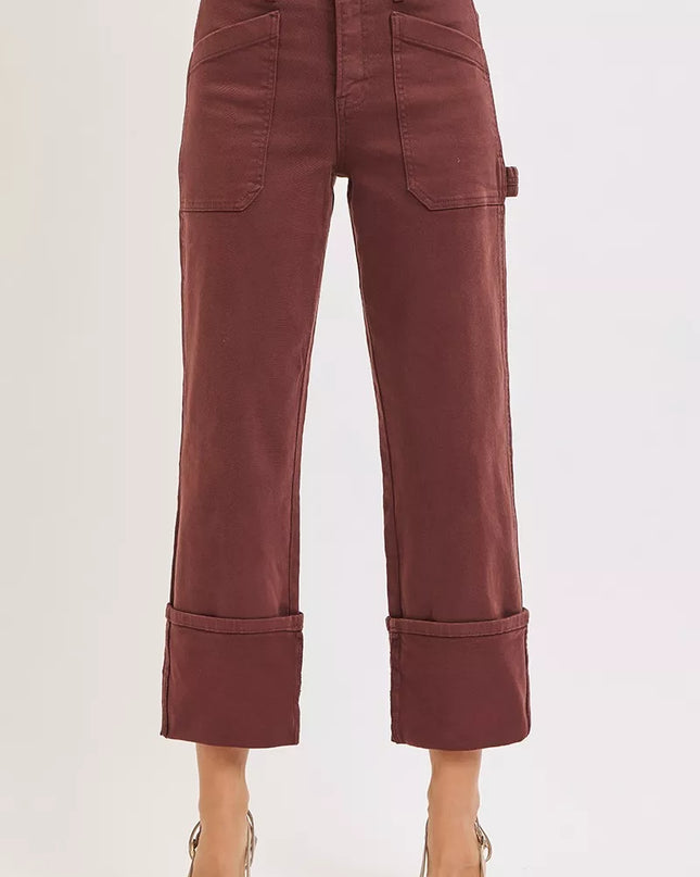 RISEN Full Size High Rise Wide Straight Cuffed Patch Jeans Plus Size - Sleekdenim.com