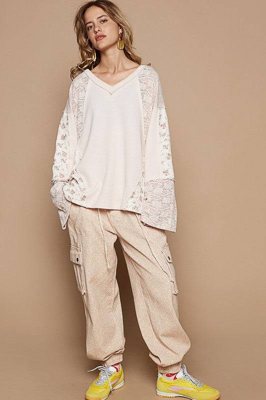 POL Lace Floral Round Neck Knit Top | Sleekdenim.com