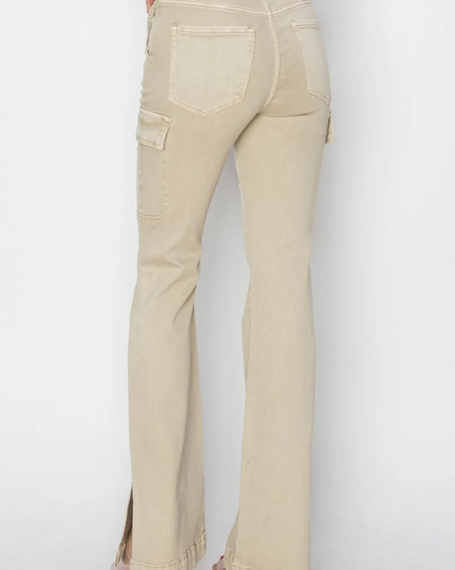 RISEN Full Size High Rise Side Slit Cargo Bootcut Jeans - Sleekdenim.com