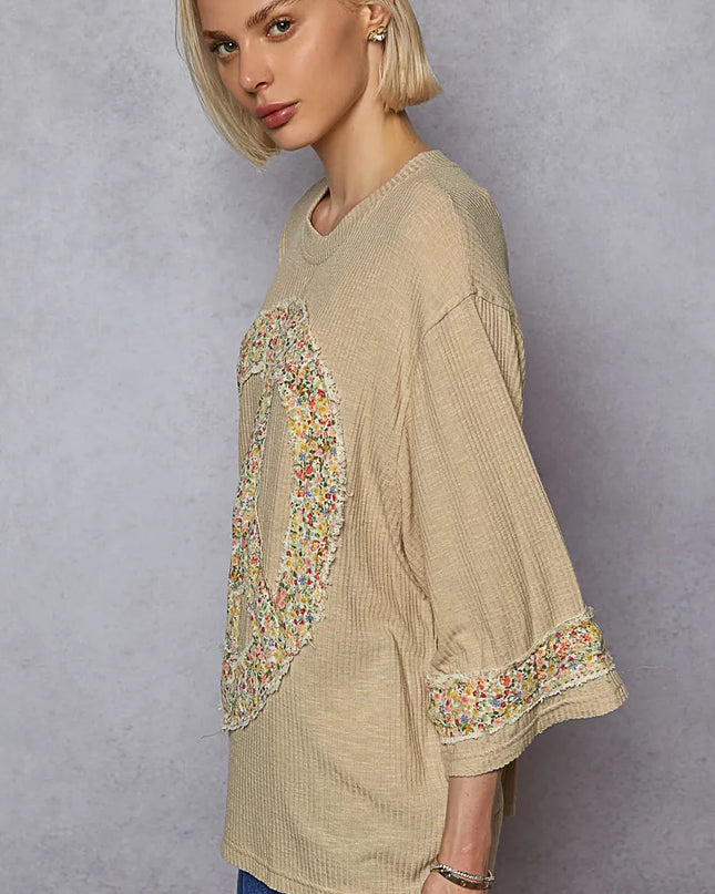 POL Floral Peace Patch Drop Shoulder T-Shirt - Sleekdenim.com