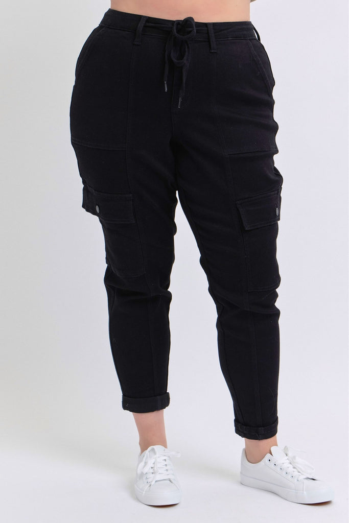 Judy Blue High Waist Cargo Cuff Black Jogger Denim Jeans 88910– sleekdenim.com | Sleekdenim.com