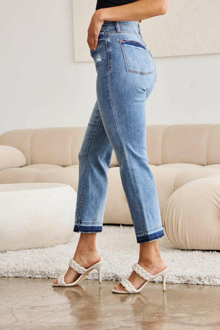 Judy Blue Medium Wash Released Hem Cropped Bootcut Jeans | Sleekdenim.com