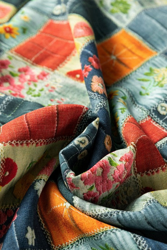 Floral Half Placket Collared V-Neck Blouse - Sleekdenim.com