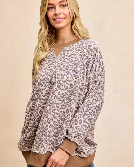 BiBi Leopard Printed French Terry Sweatshirt - Sleekdenim.com