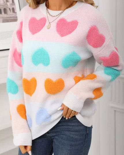 Valentine's Day Heart Pattern Fuzzy Knit Sweater - Sleekdenim.com