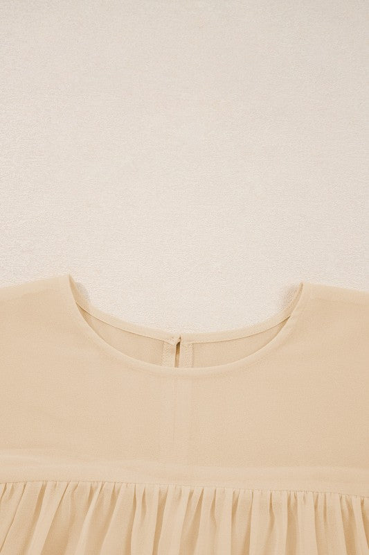 Solid Chiffon Pleated Ruffle Long Sleeve Blouse - Sleekdenim.com