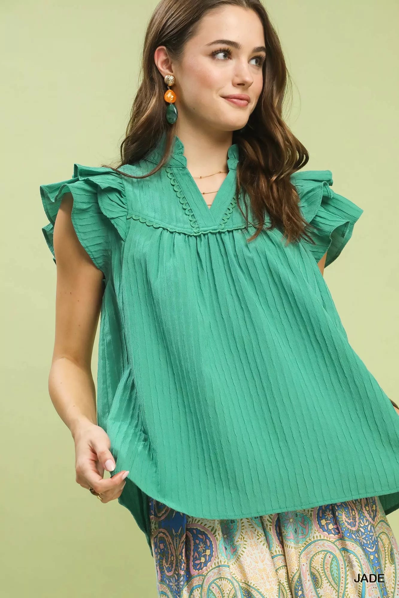 Umgee Ruffle Sleeve Textured Babydoll Blouse - Sleekdenim.com