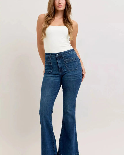 Judy Blue High-Waisted Flare Jeans with Front Pockets - Sleekdenim.com