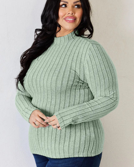 Basic Bae Full Size Ribbed Mock Neck Long Sleeve T-Shirt - Trendsi