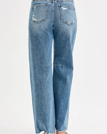 RISEN Full Size Mid Rise Fit Wide Baggy Leg Tie Washed Jeans Plus Size - Sleekdenim.com