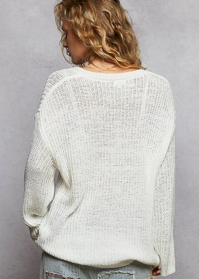 POL Oversized V-Neck Knit Top - Sleekdenim.com