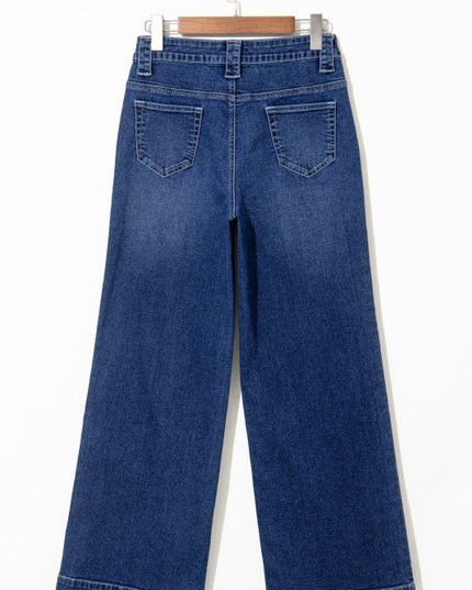 Denim Patch Pocket Wide Leg Jeans - Sleekdenim.com