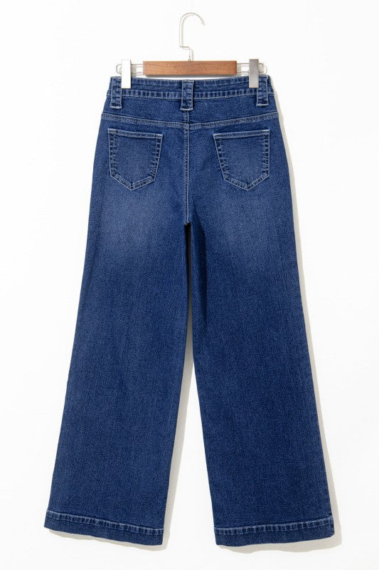 Denim Patch Pocket Wide Leg Jeans - Sleekdenim.com