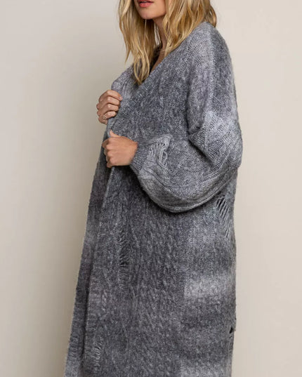 POL Distressed Cable-Knit Ombre Dying Cardigan - Sleekdenim.com