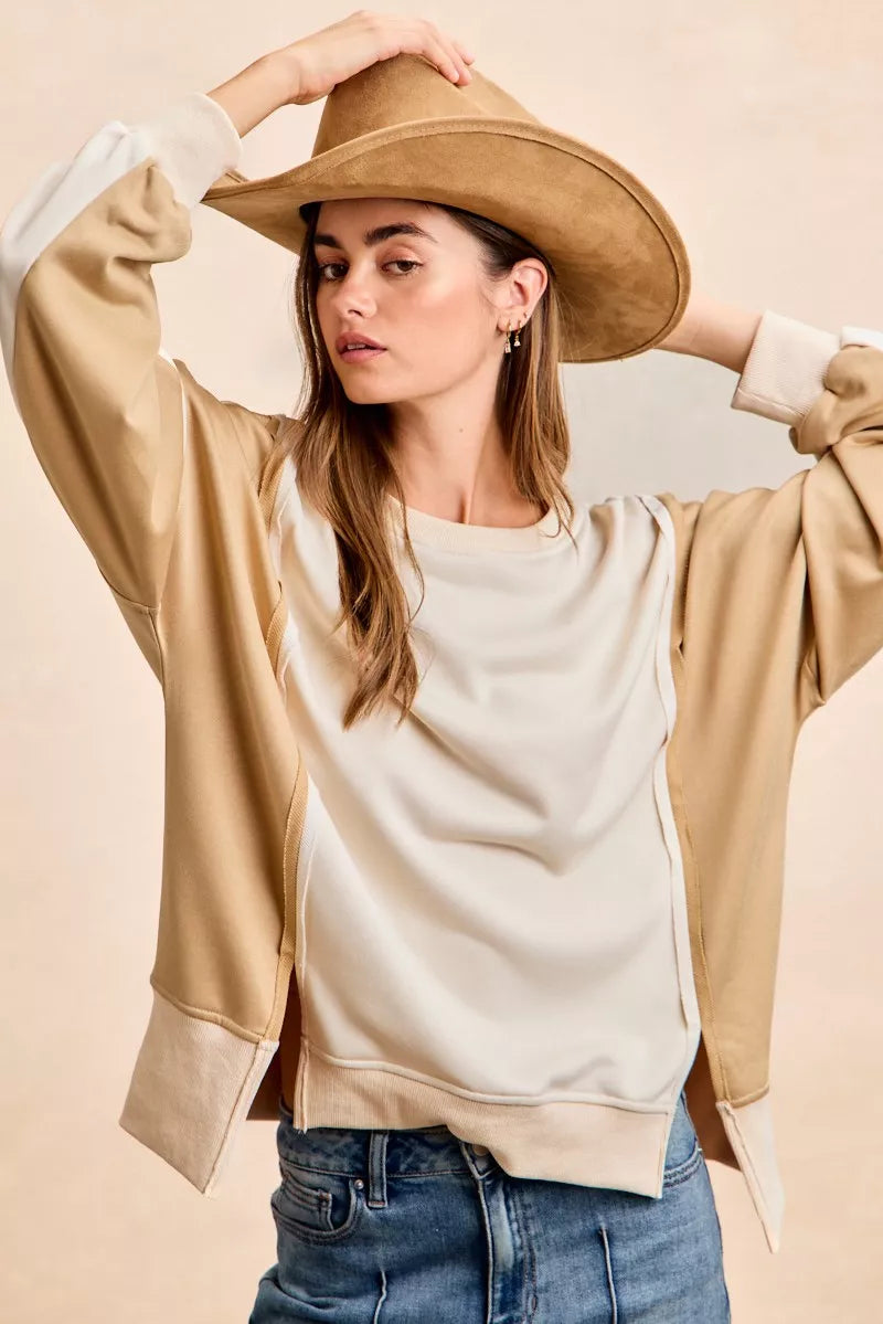 BiBi French Terry Color Block Top With Open Seam Detail - Image 5