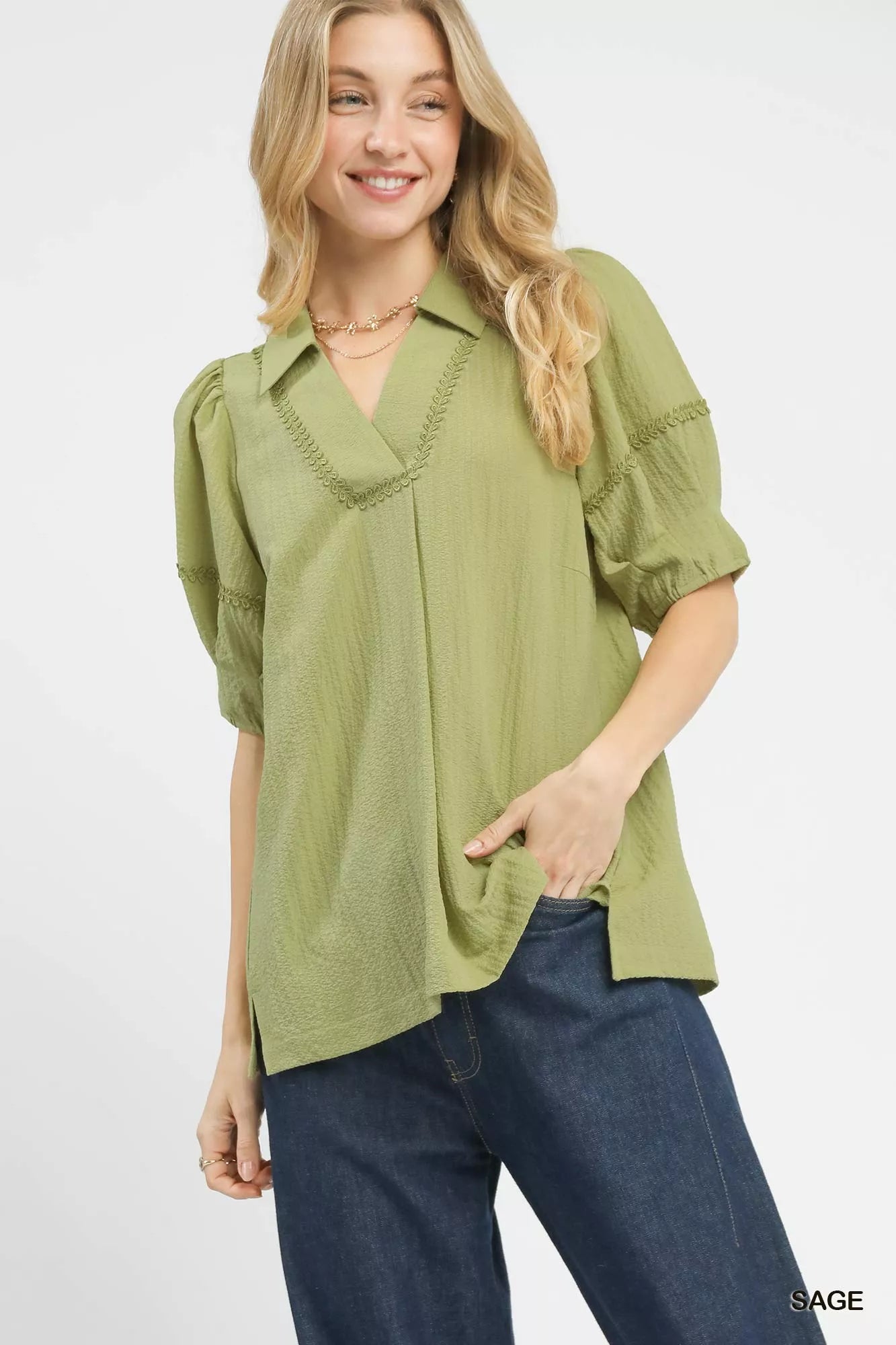 Umgee Textured Puff Sleeve Top - Sleekdenim.com