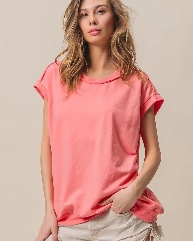 BiBi French Terry Drop Shoulder Basic Top - Sleekdenim.com