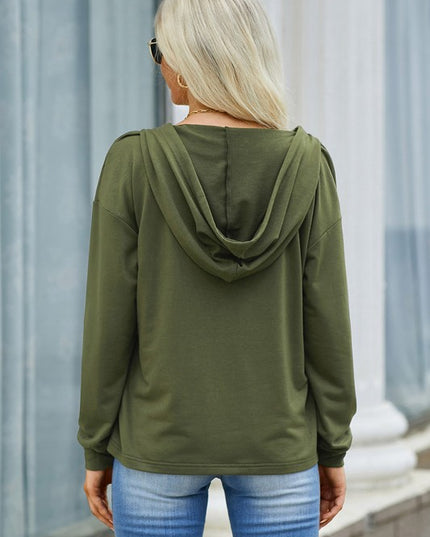 Solid Lace Trim Long Sleeve Loose Hoodie - Sleekdenim.com