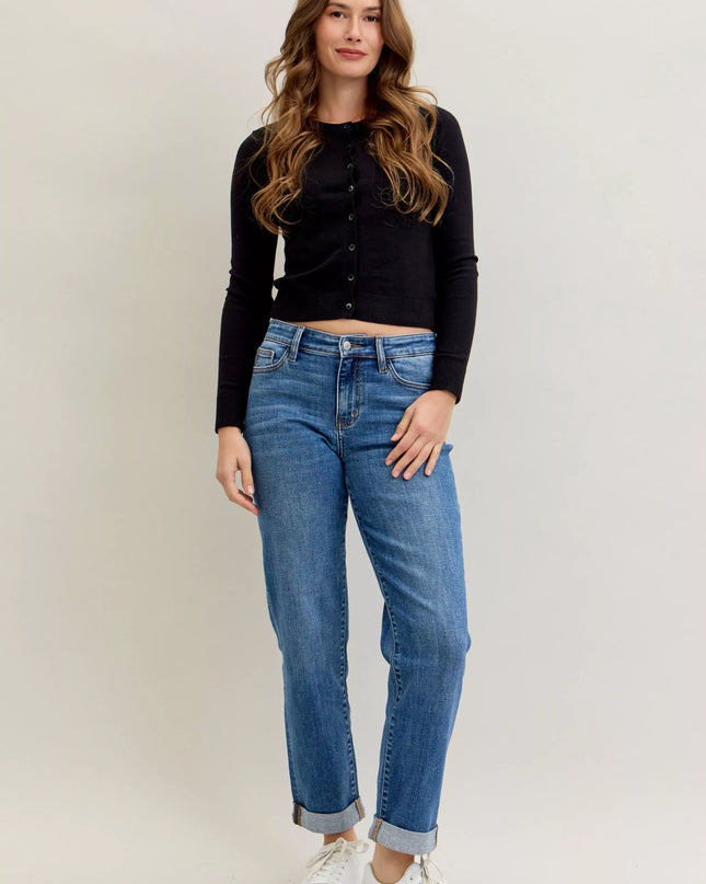 Judy Blue Full Size Mid Rise BF Classic Cuffed Jeans Plus Size - Sleekdenim.com