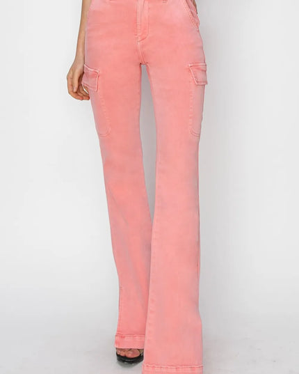 RISEN Full Size High Rise Side Slit Cargo Bootcut Jeans - Sleekdenim.com